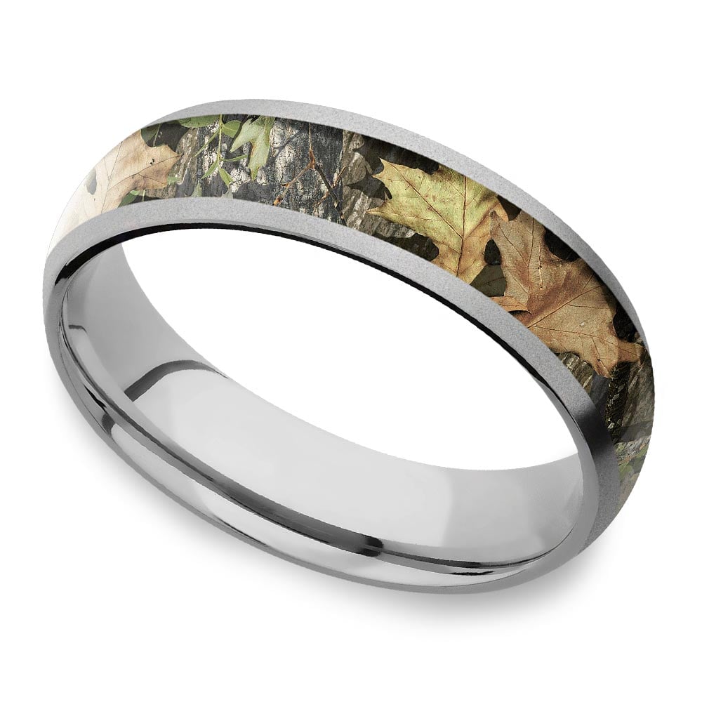 Beadblast Domed Camouflage Inlay Men's Wedding Ring in