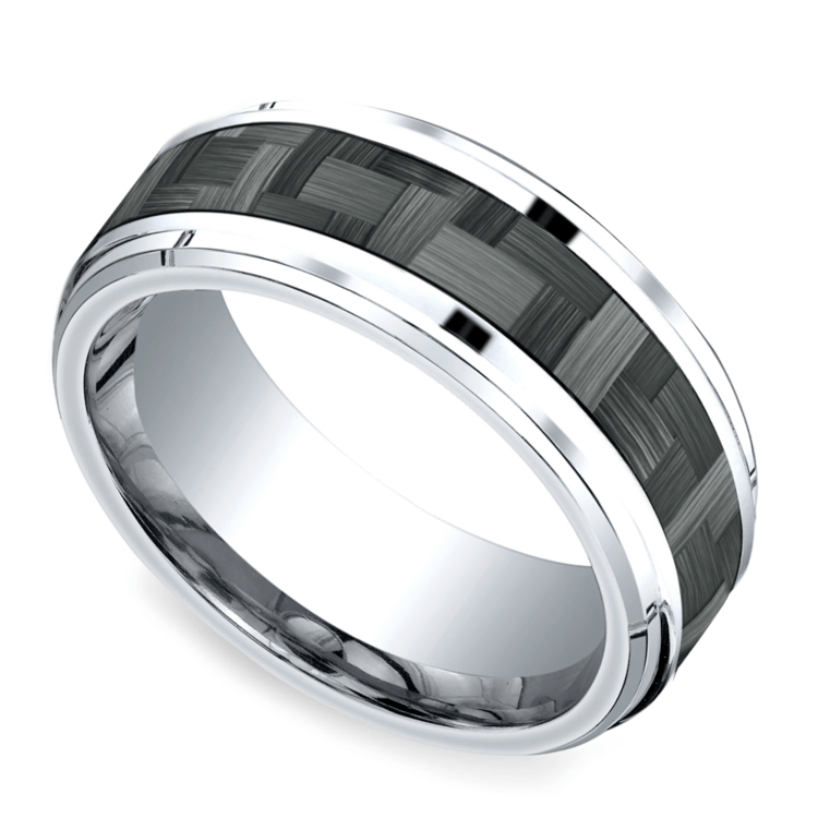 Beveled Carbon Fiber Men's Wedding Ring in Cobalt