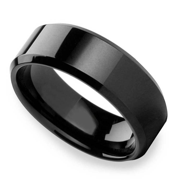 Beveled Edge Black Titanium Men s Tungsten Wedding Ring 8mm 