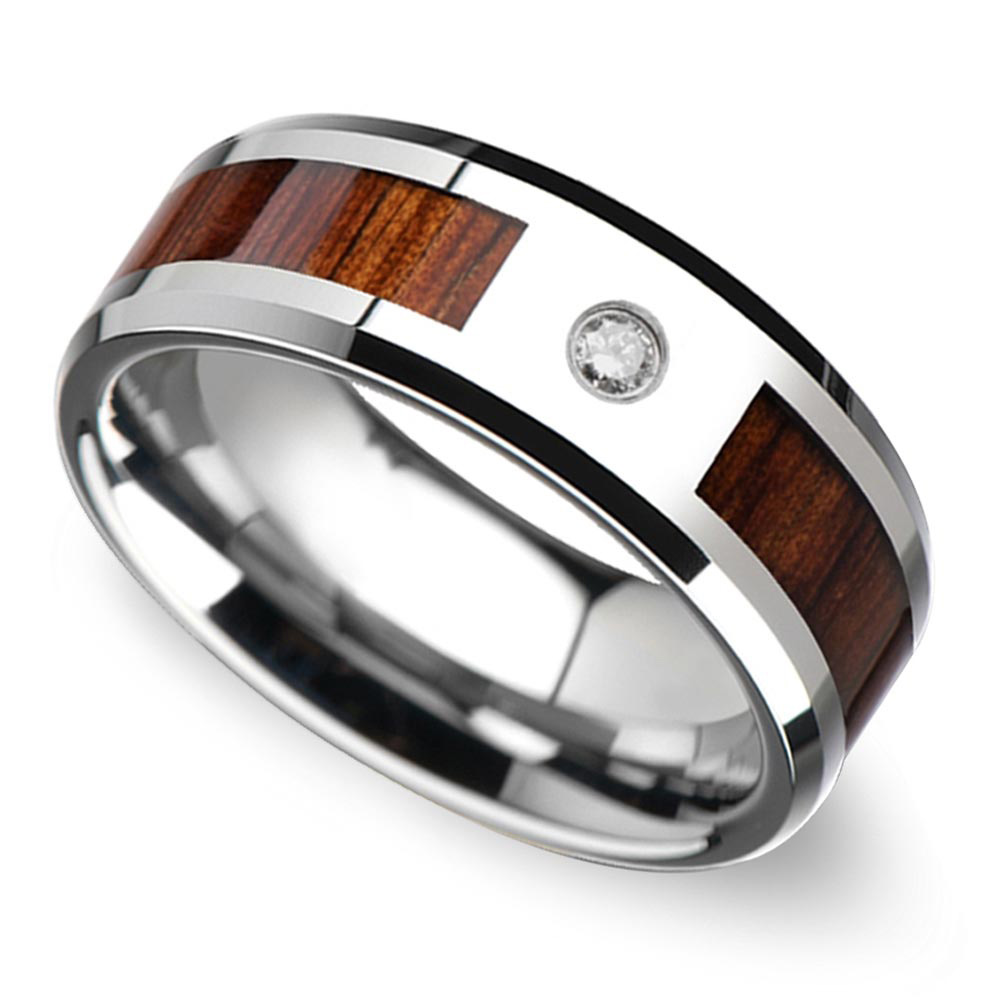 wood and diamond mens ring