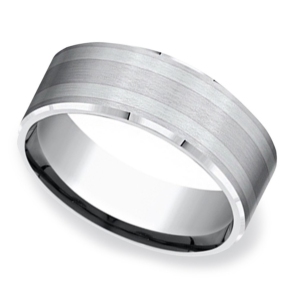 Cobalt And Silver Beveled Mens Wedding Band (8mm)