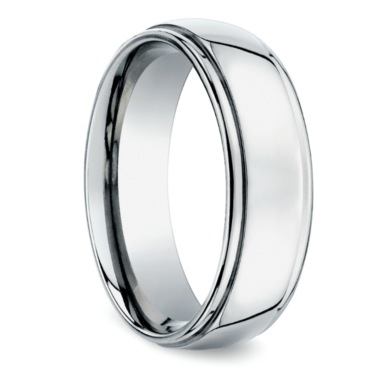 Beveled Men's Wedding Ring in White Gold