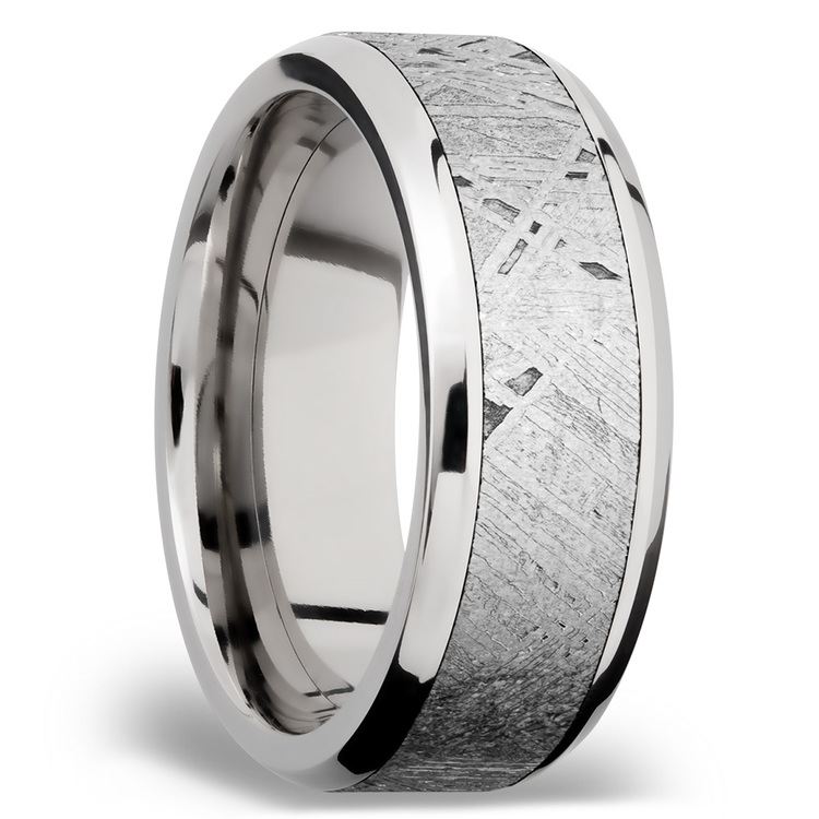 Observer - Beveled Palladium Mens Band with Meteorite Inlay