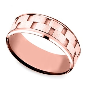 Beveled Swirl Men's Wedding Ring in 14K Rose Gold (7mm)