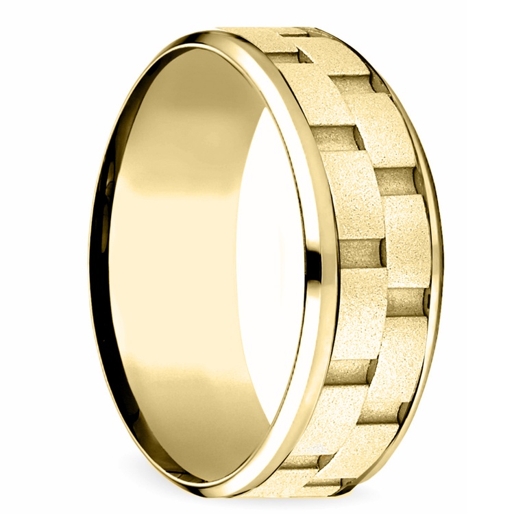 Sandblasted Inlay Men's Wedding Ring in 14K Yellow Gold (8mm)