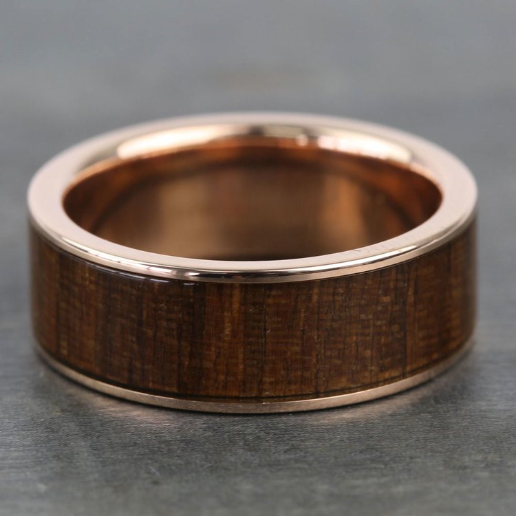 Rose Gold Mens Wedding Ring With Black Walnut Wood