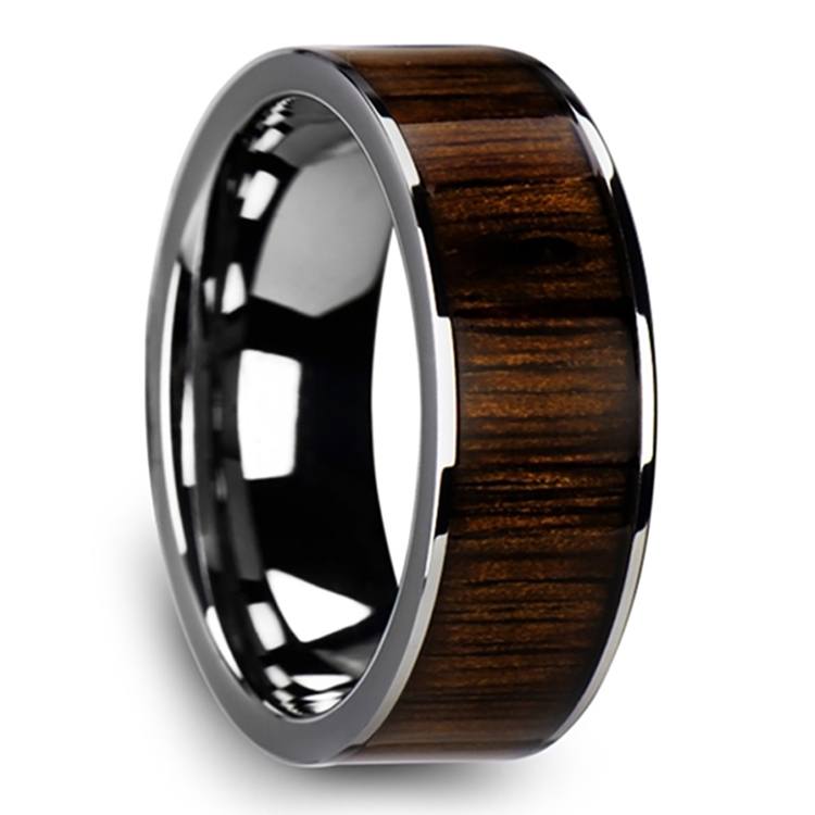 Black Walnut Wood Inlay Mens Wedding Ring Tungsten 10 Mm 2 