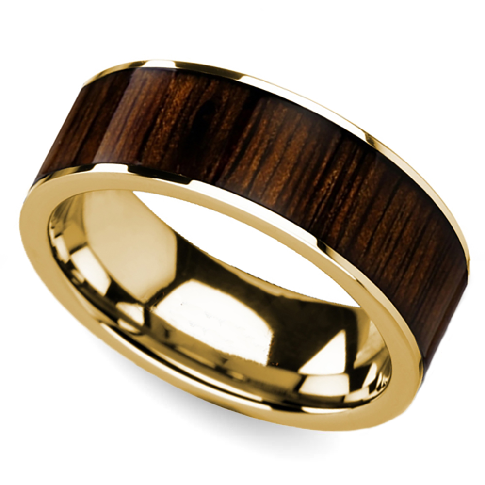 Rose Gold 18K Inlay Wedding Ring with Walnut Wood