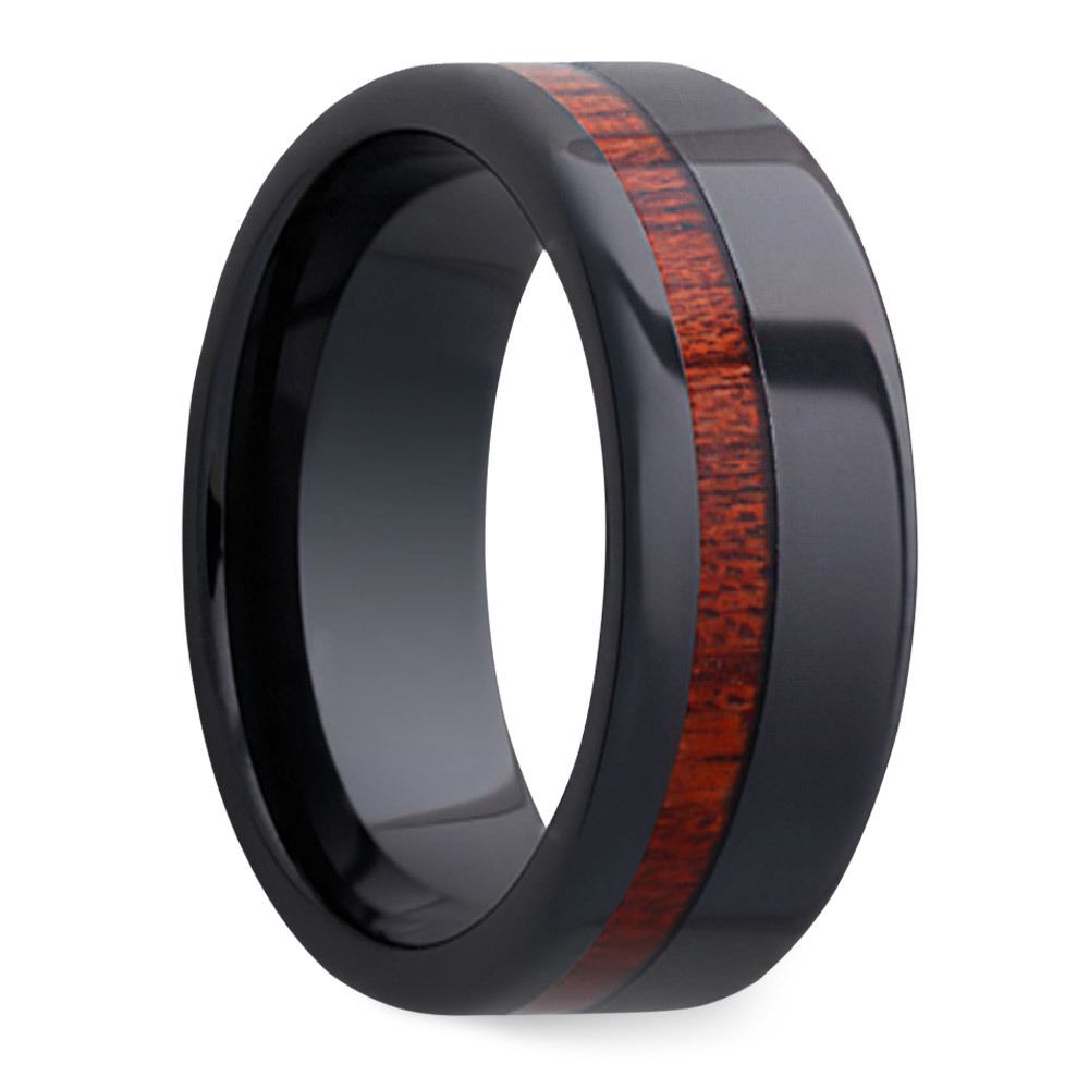 Bloodwood Inlay Wedding Ring In Black Ceramic