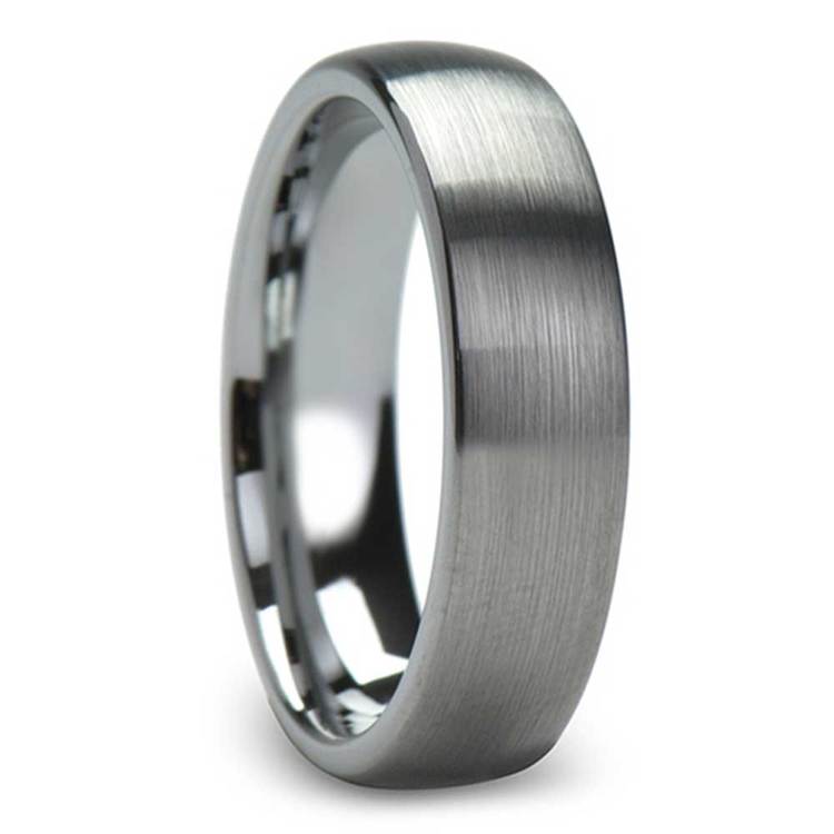 Brushed Finish and Rounded Carbide Men's Tungsten Wedding Ring (6 mm)