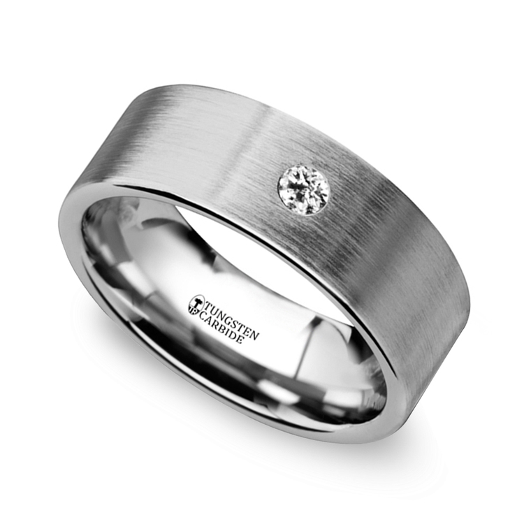 Brushed Inset Men's Diamond Wedding Ring in Tungsten