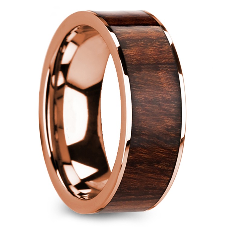 Carpathian Wood Inlay Men s Wedding Ring in Rose Gold