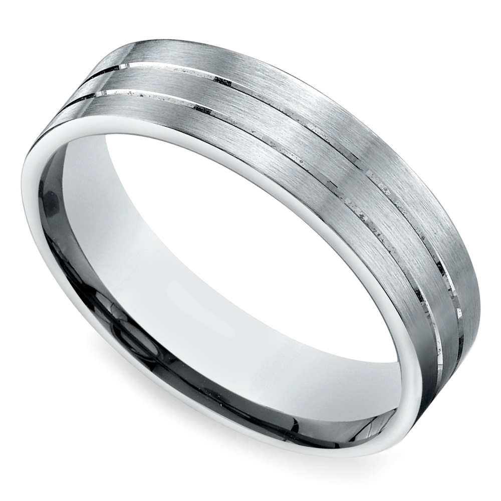 Ridged Wedding Band In Satin Finish Palladium