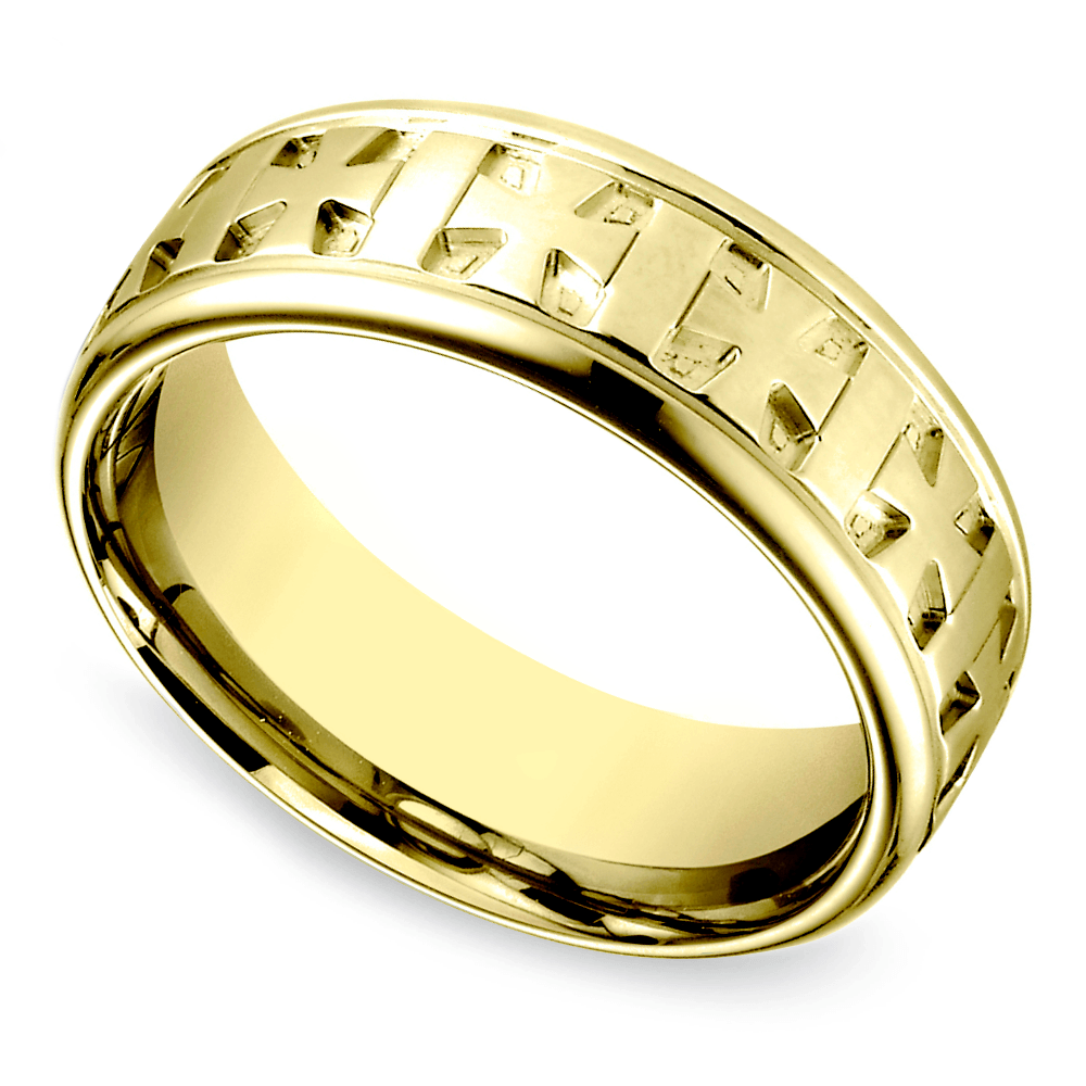 Mens gold online cross wedding band