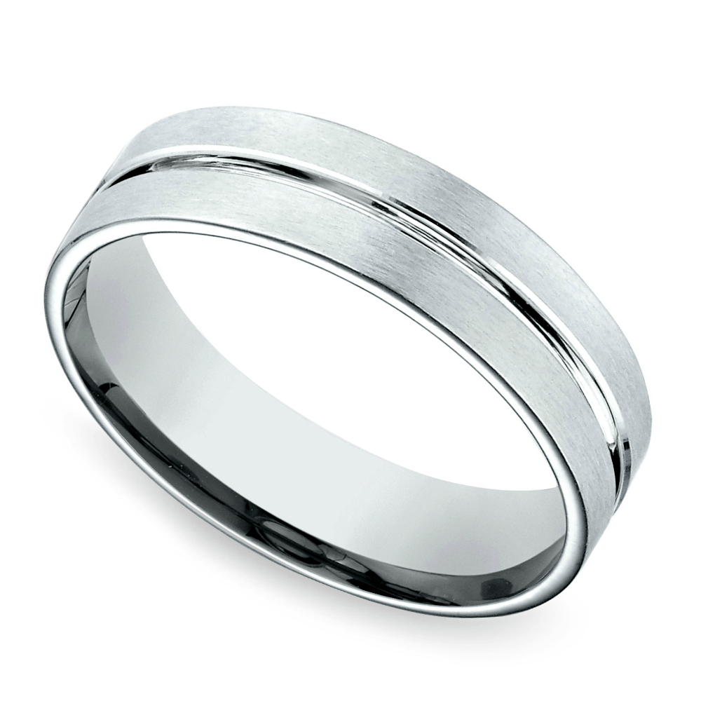 Center Cut Carved Men's Wedding Ring in Palladium