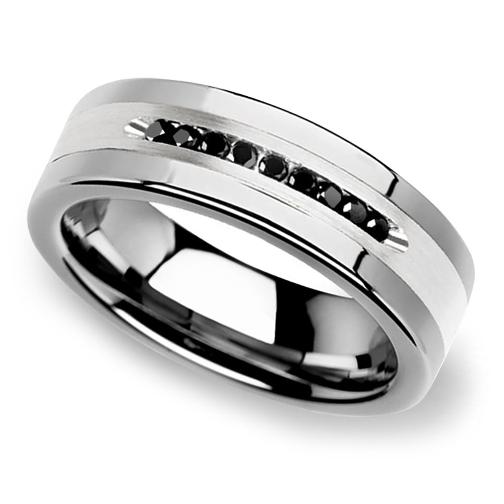 Altijd Sleutel Bekijk het internet Men's Black Diamond Channel Wedding Ring in Tungsten (8mm)