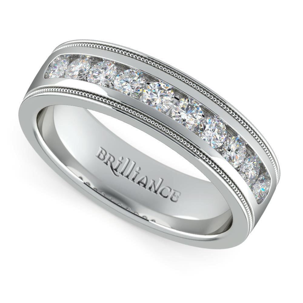 Classic Platinum Diamond Ring for Men with Milgrain 6mm