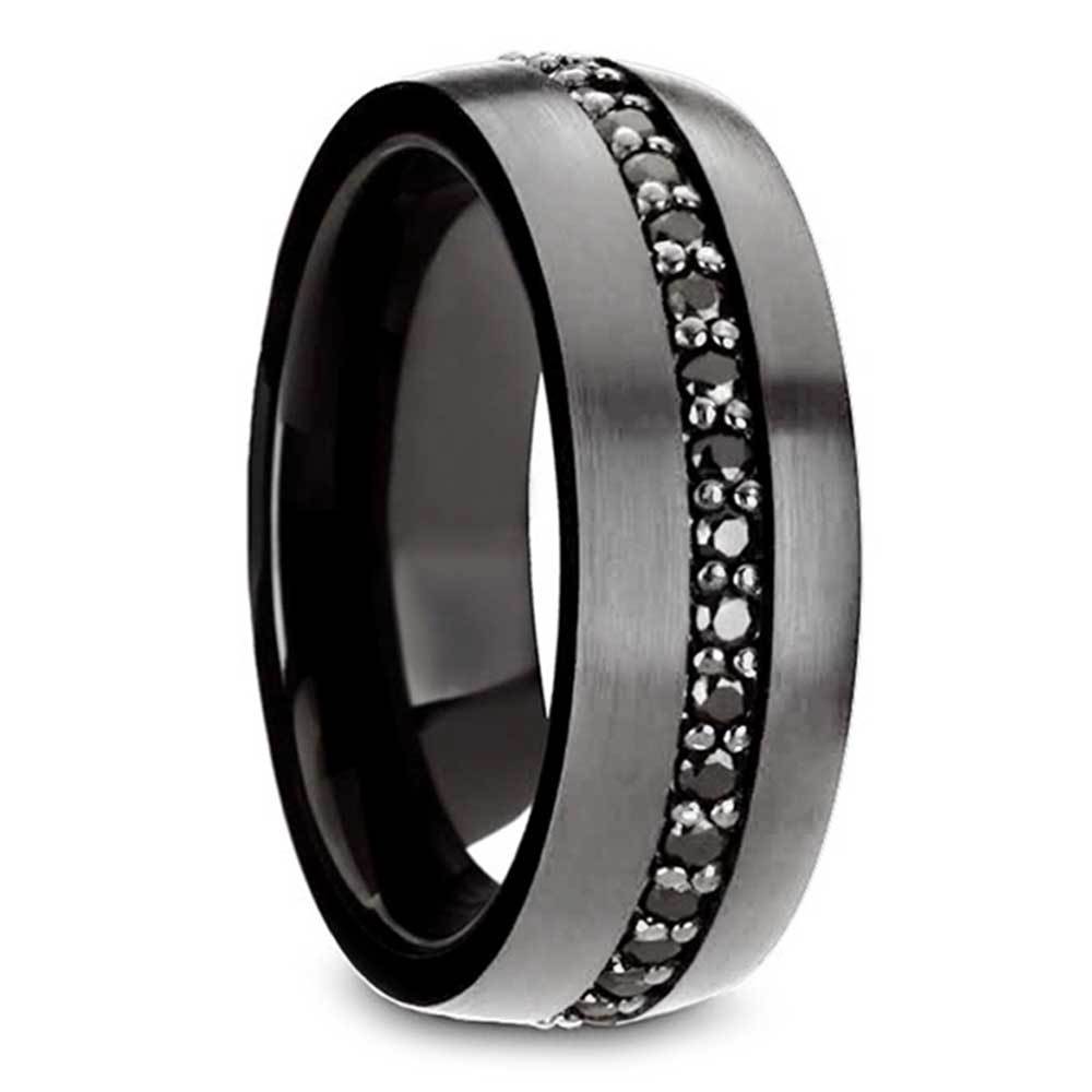 Gunmetal Wedding Band - Mens Black Sapphire Ring
