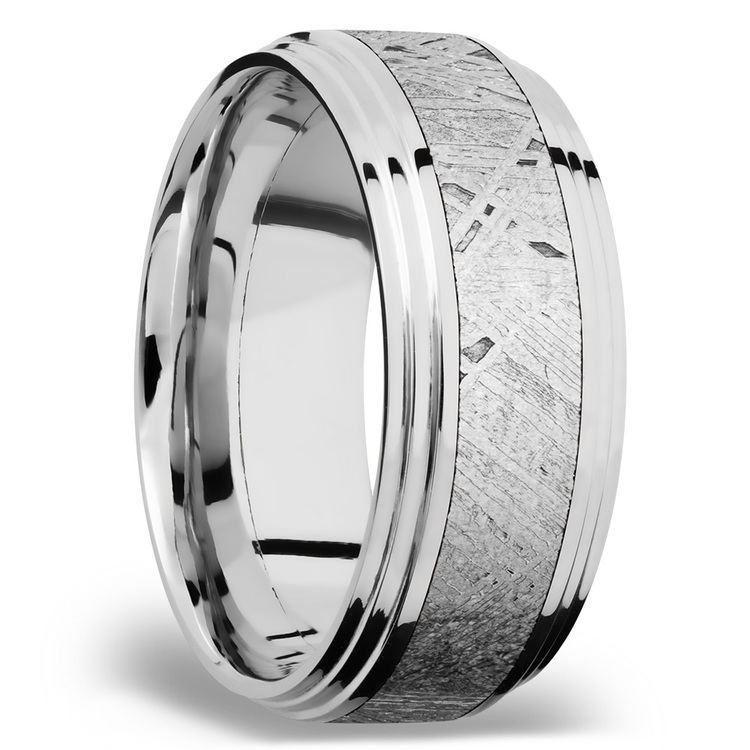 Hubble - Beveled Cobalt Chrome Mens Band with Meteorite Inlay