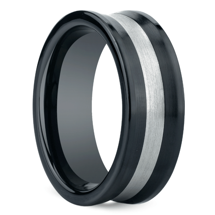 Concave Men's Wedding Ring in Ceramic/Silver