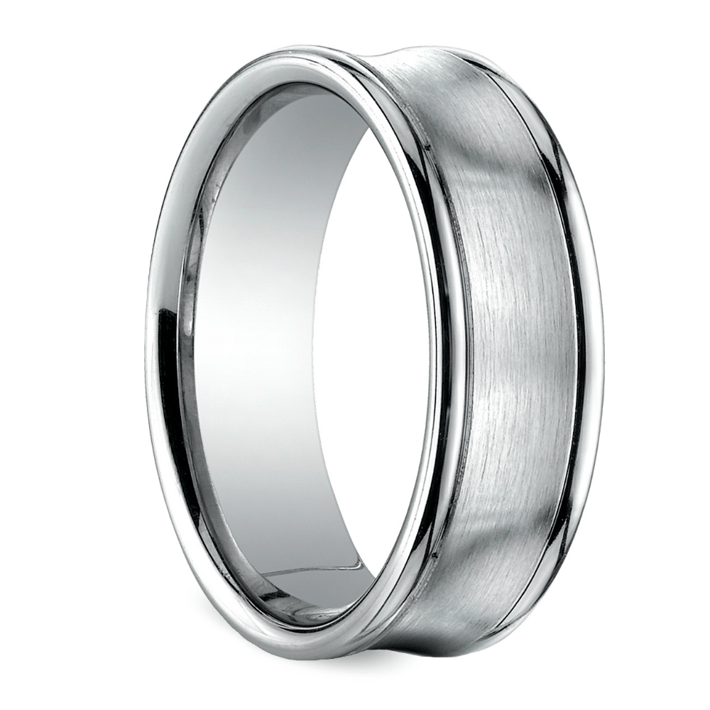 Concave Mens Wedding Band In White Gold (7.5 Mm)