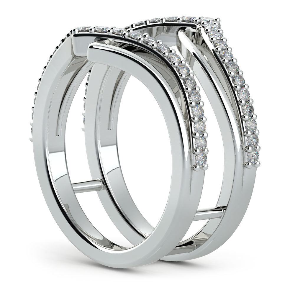 Diamond Double Chevron Ring Enhancer In 14k White Gold