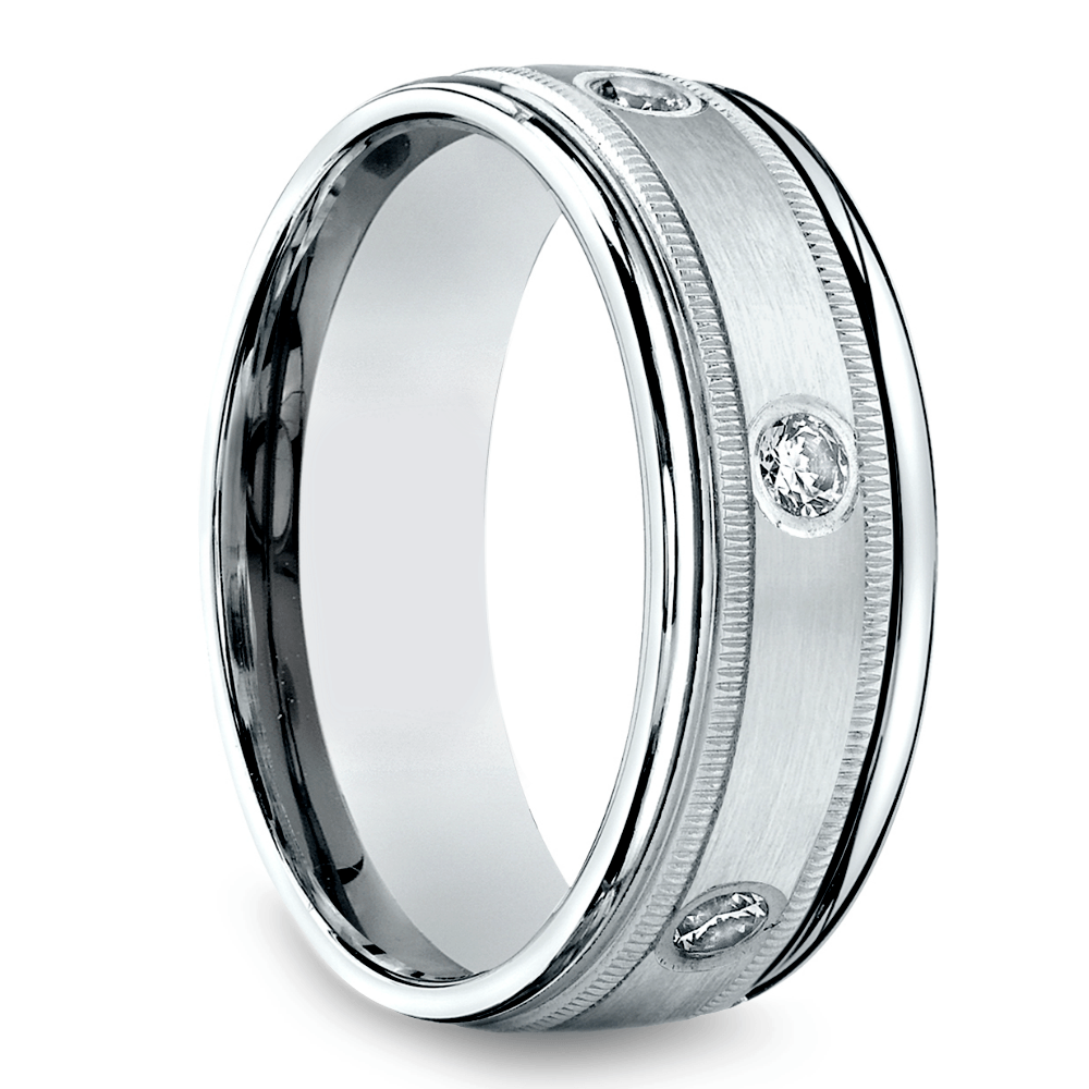 Diamond Eternity Milgrain Men's Wedding Ring in Platinum (8mm)