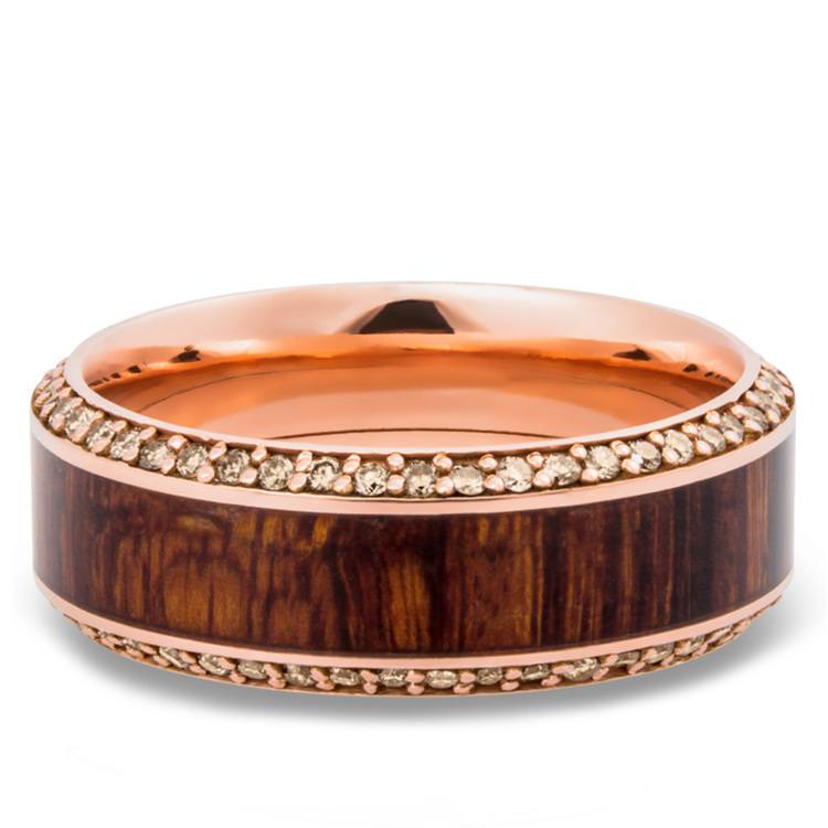 Garden Wall - 14K Rose Gold Diamond Mens Band with Cocobolo Inlay
