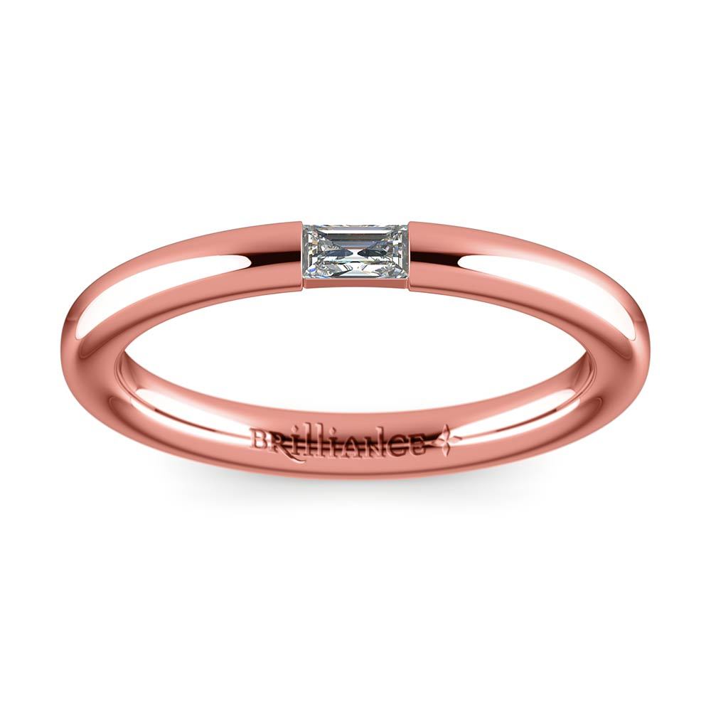 Domed Rose Gold Promise Ring with Baguette Diamond (2.5mm)