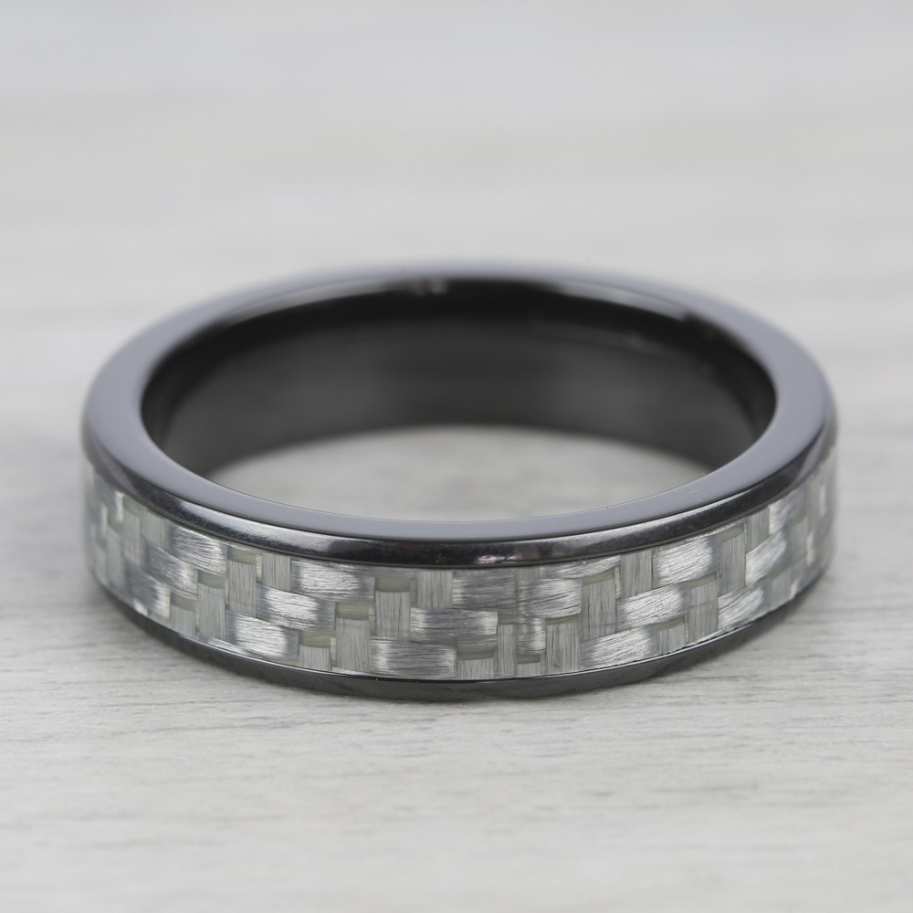 Domed Carbon Fiber Mens Ring In Zirconium