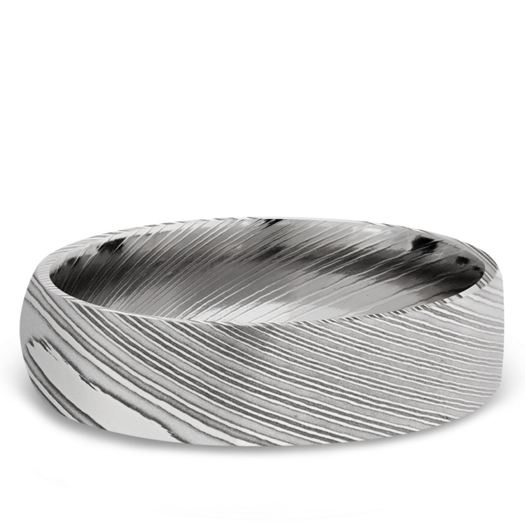 Domed Men S Wedding Ring In Damascus Steel 6mm   Domedmensweddingringdamascus6mmsteelflat 