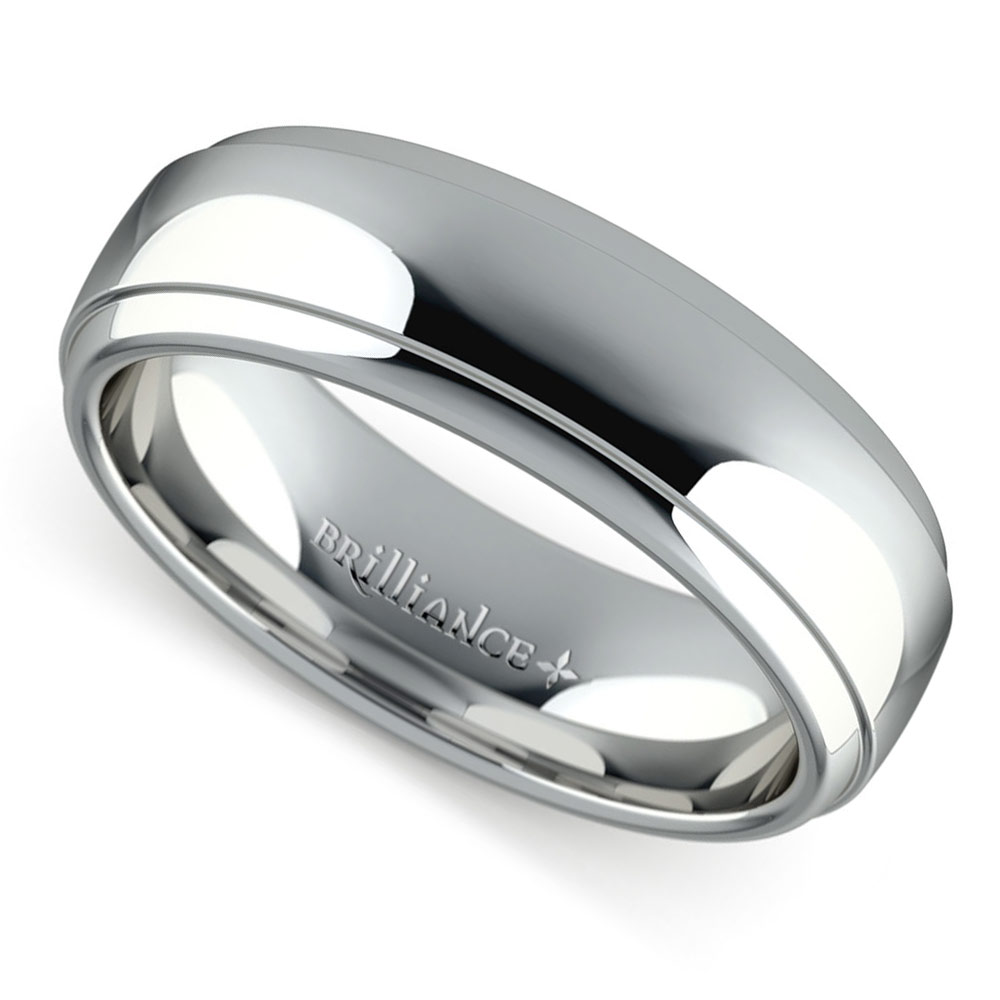 Domed Step Edge Men S Wedding Ring 6 Mm In Platinum