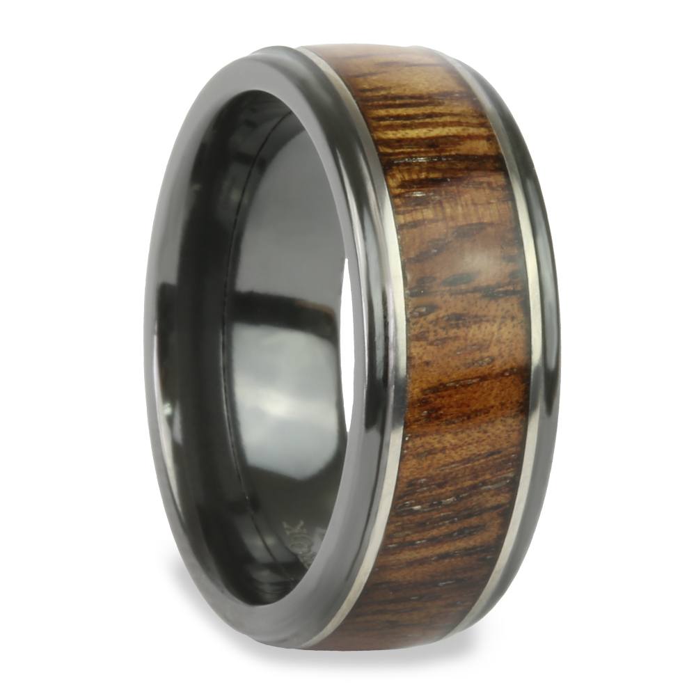 Mens Band In Zirconium And Warm Koa Wood