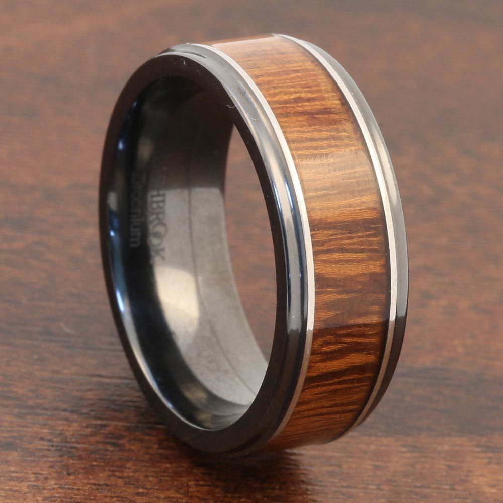 Mens Band In Zirconium And Warm Koa Wood