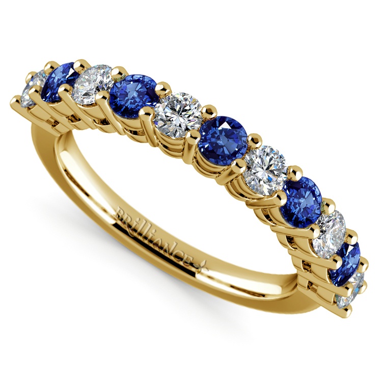 One Carat Eleven Diamond And Sapphire Ring in Yellow Gold