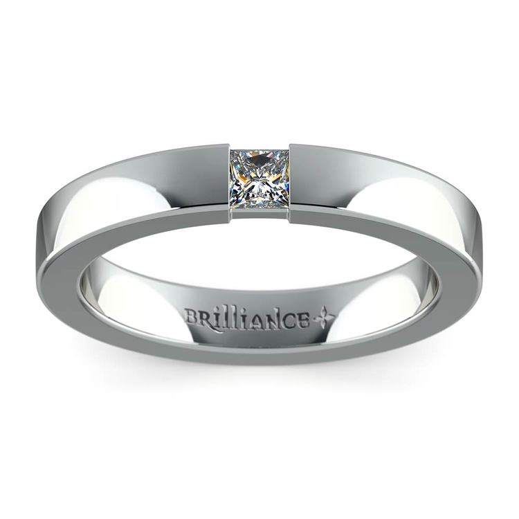 Flat Promise Ring with Princess Diamond in White Gold (3.4mm)