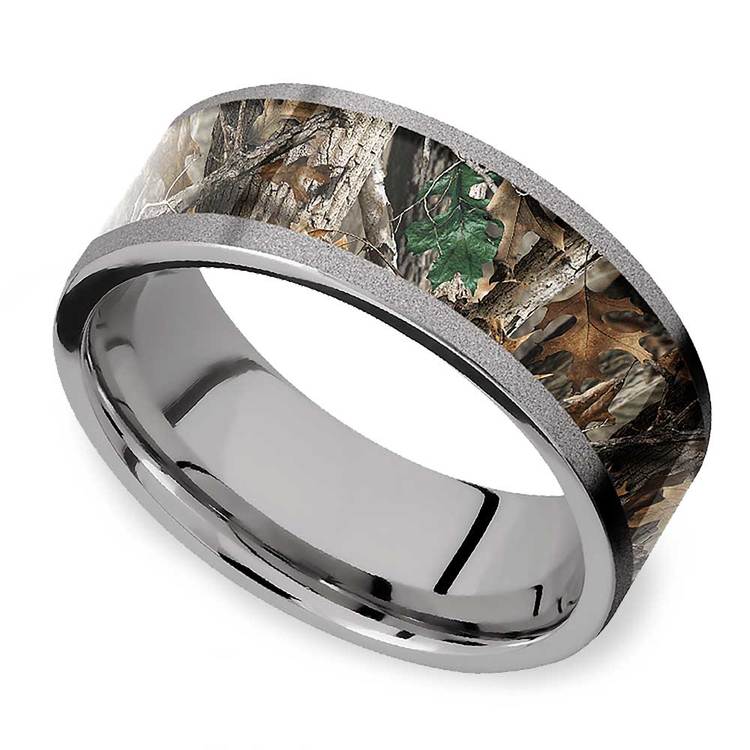 Forest View Sandblasted Titanium Mens Band with Camo Inlay
