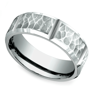 Beveled Men's Wedding Ring in White Gold