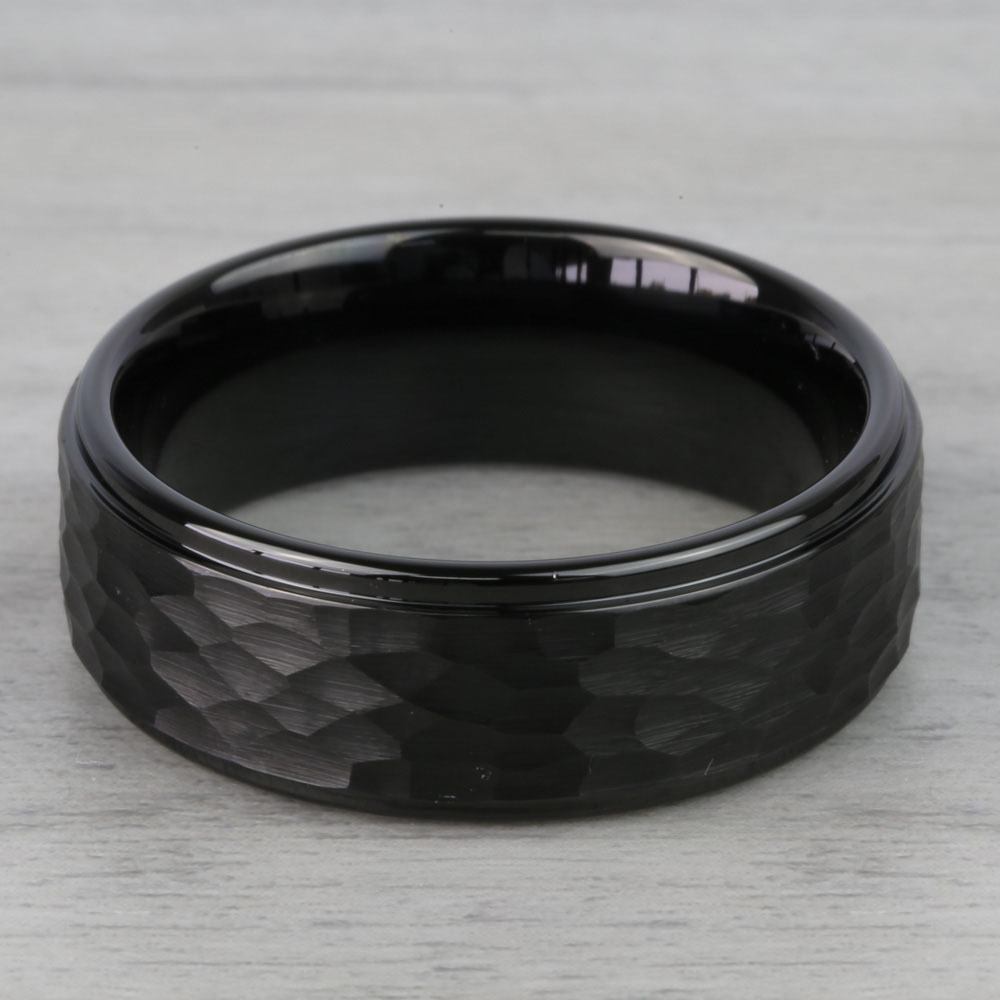 Black Hammered Tungsten Ring - Mens Wedding Band