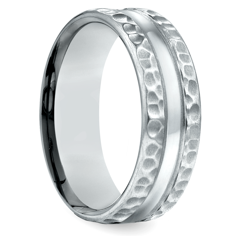 Hammered White Gold Ring For Men (7.5 Mm)