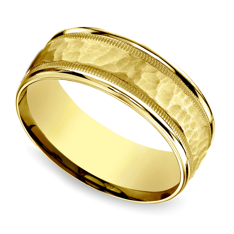 Hammered Milgrain Men's Wedding Ring in 