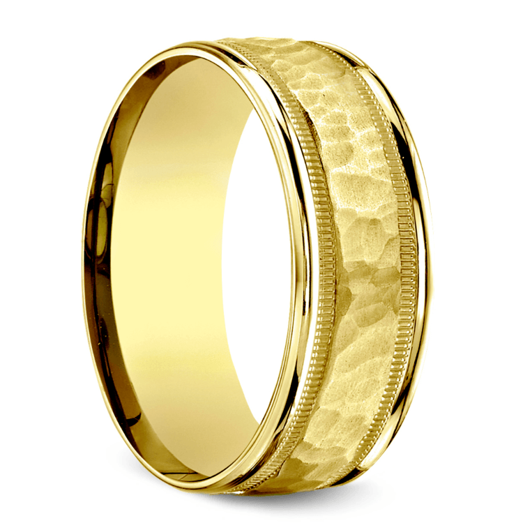 Hammered Milgrain Men S Wedding Ring In Yellow Gold 6mm   Hammered Milgrain Mens Band Yellow Gold 2 