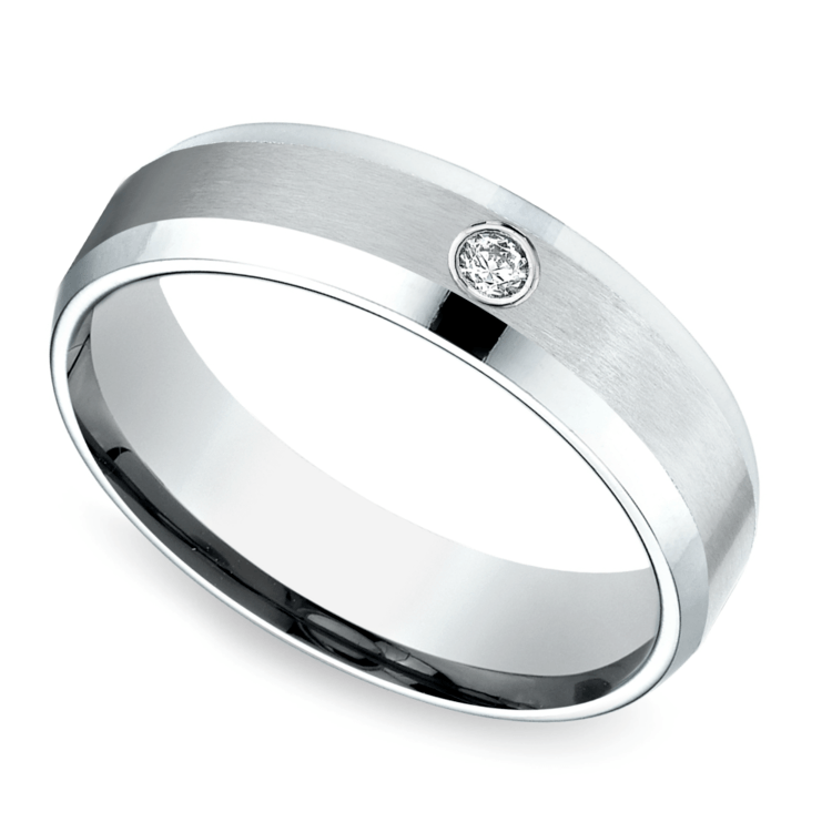 Inset Beveled Men's Wedding Ring in White Gold (6mm)