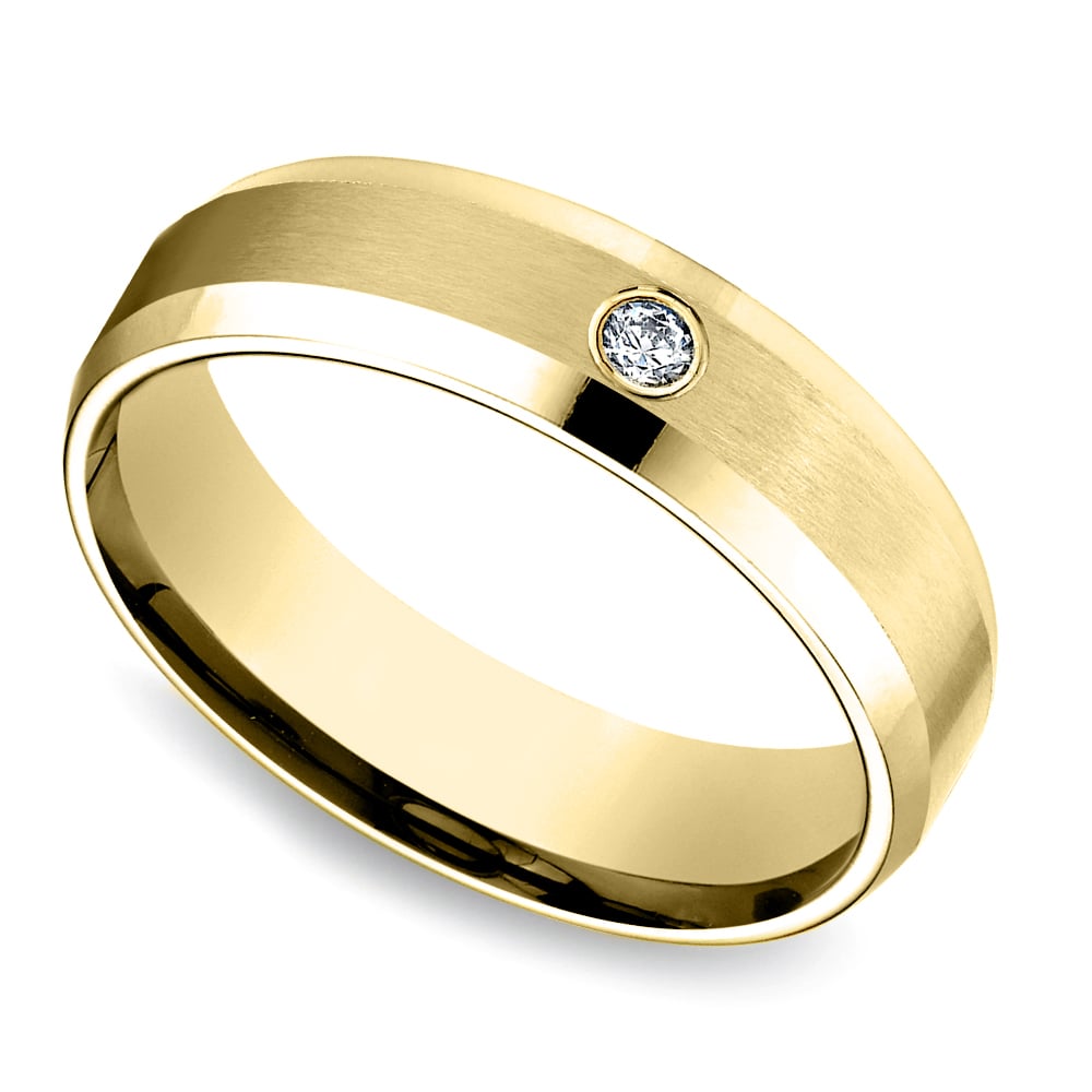 Inset Beveled Men's Wedding Ring in Yellow Gold (6mm)