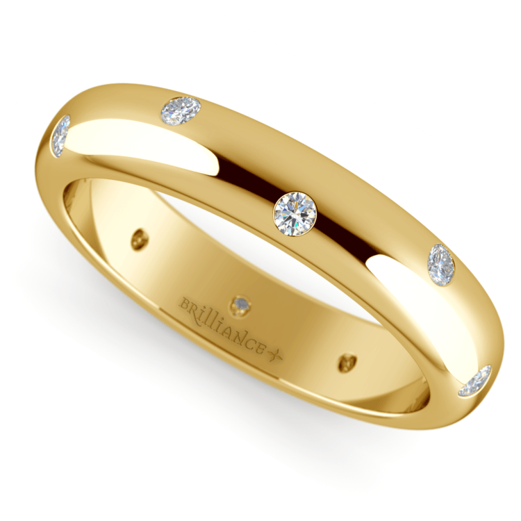 Inset Diamond Wedding Ring in Yellow Gold (4mm)