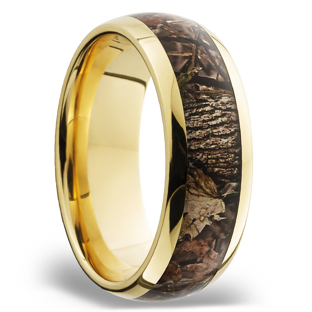 King's Woodland Inlay Men's Wedding Ring in 14K Yellow Gold (8mm)