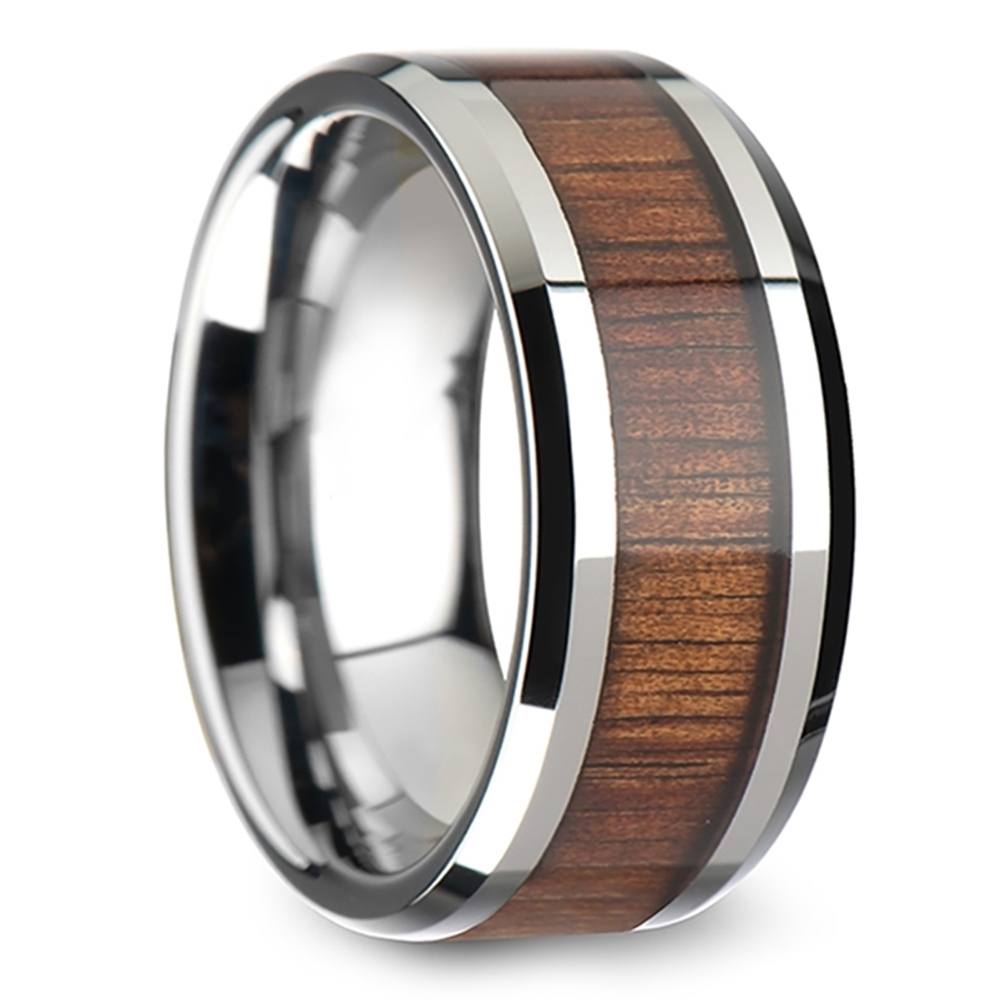 Wide 10 Mm Mens Koa Wood Ring - Tungsten Wedding Band