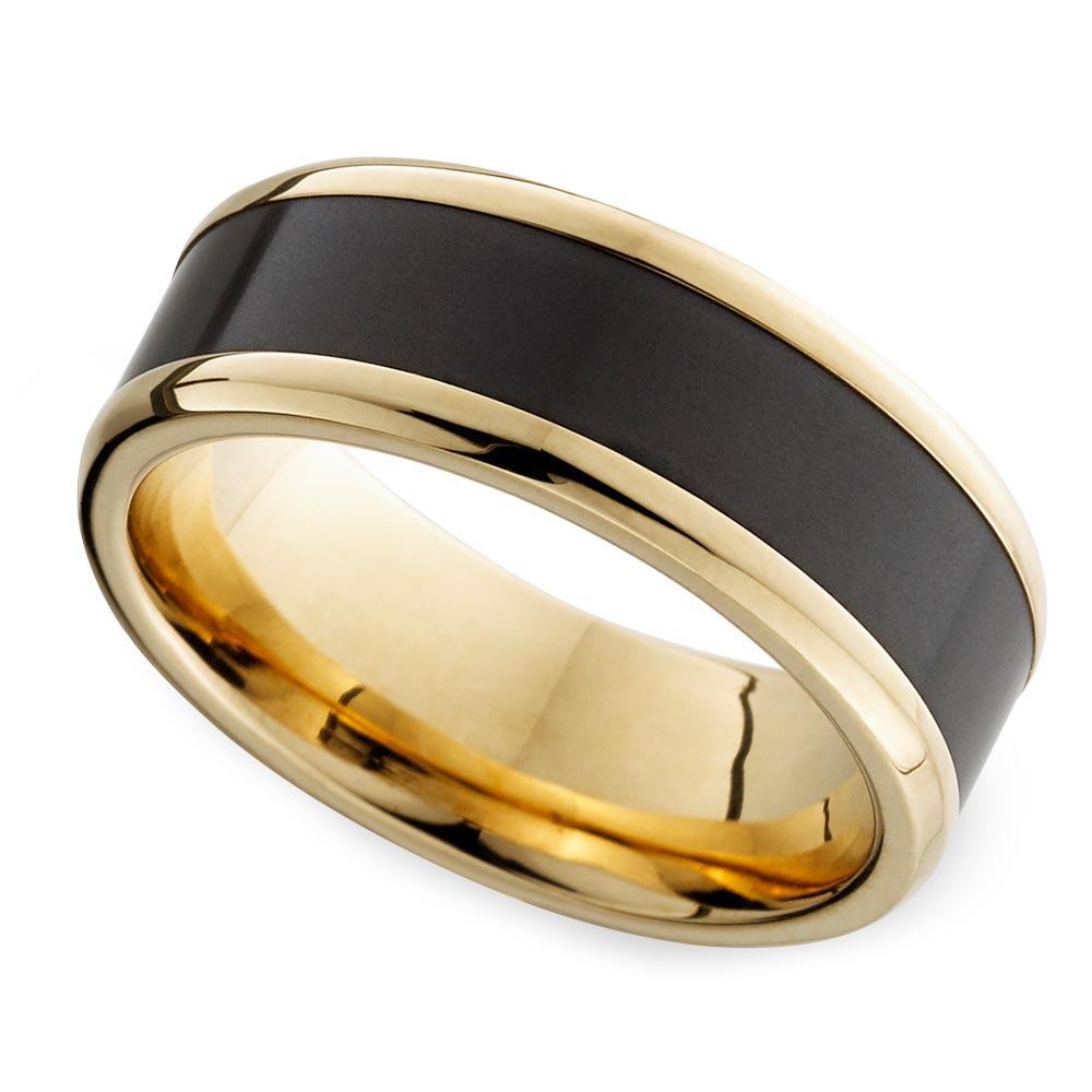 Kratos Round Edge Elysium Band In 18K Yellow Gold | Black Diamond Rings