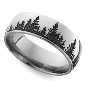 Laser Carved Pine Tree Pattern Men's Wedding Ring in Cobalt (8mm)
