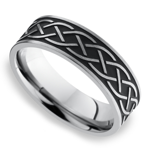 Grooved Edge Celtic Heart Men's Wedding Ring in Cobalt (9 mm)